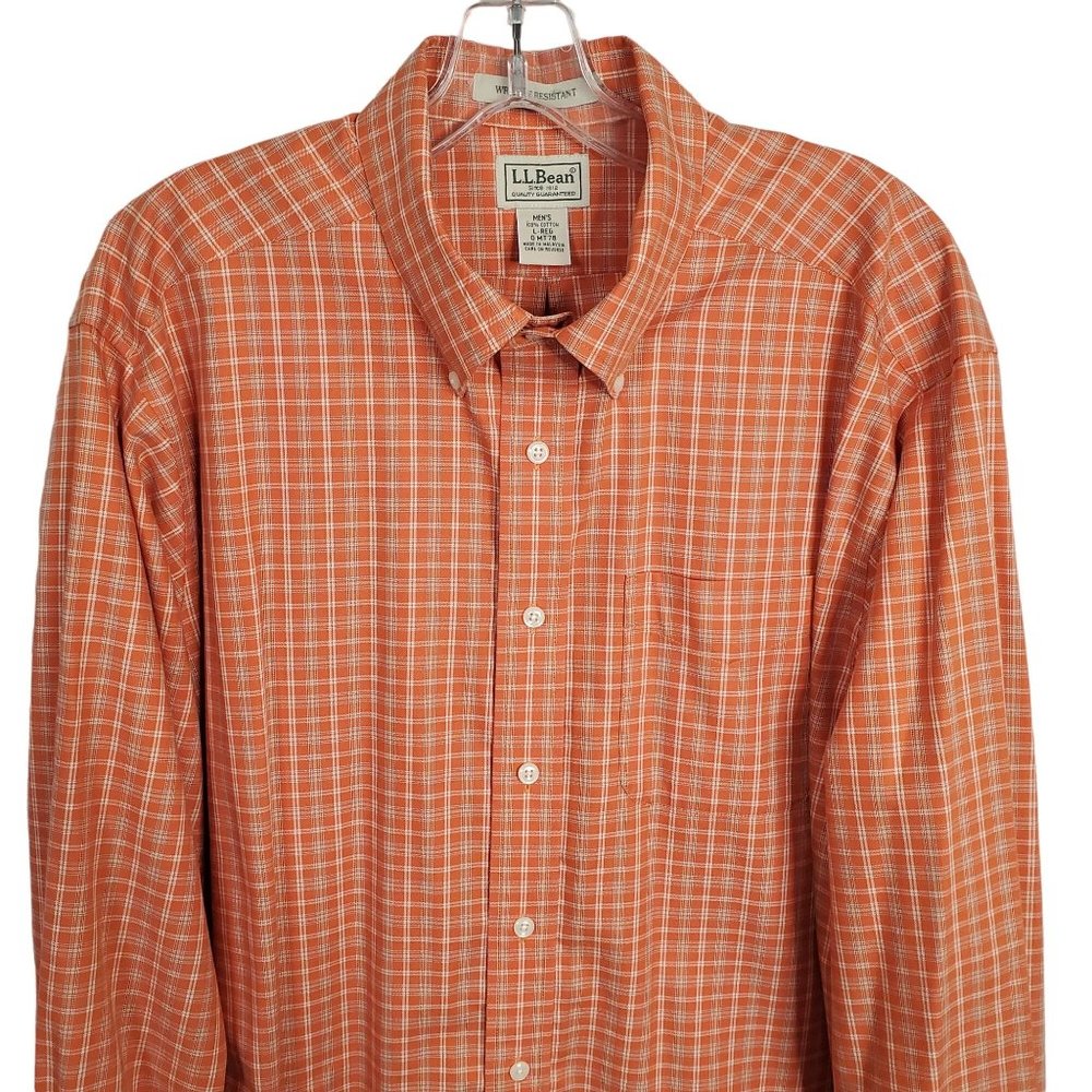 LL Bean Mens Size L Shirt Button Front Wrinkle Resistant 100% Cotton Long Sleeve - Picture 5 of 11